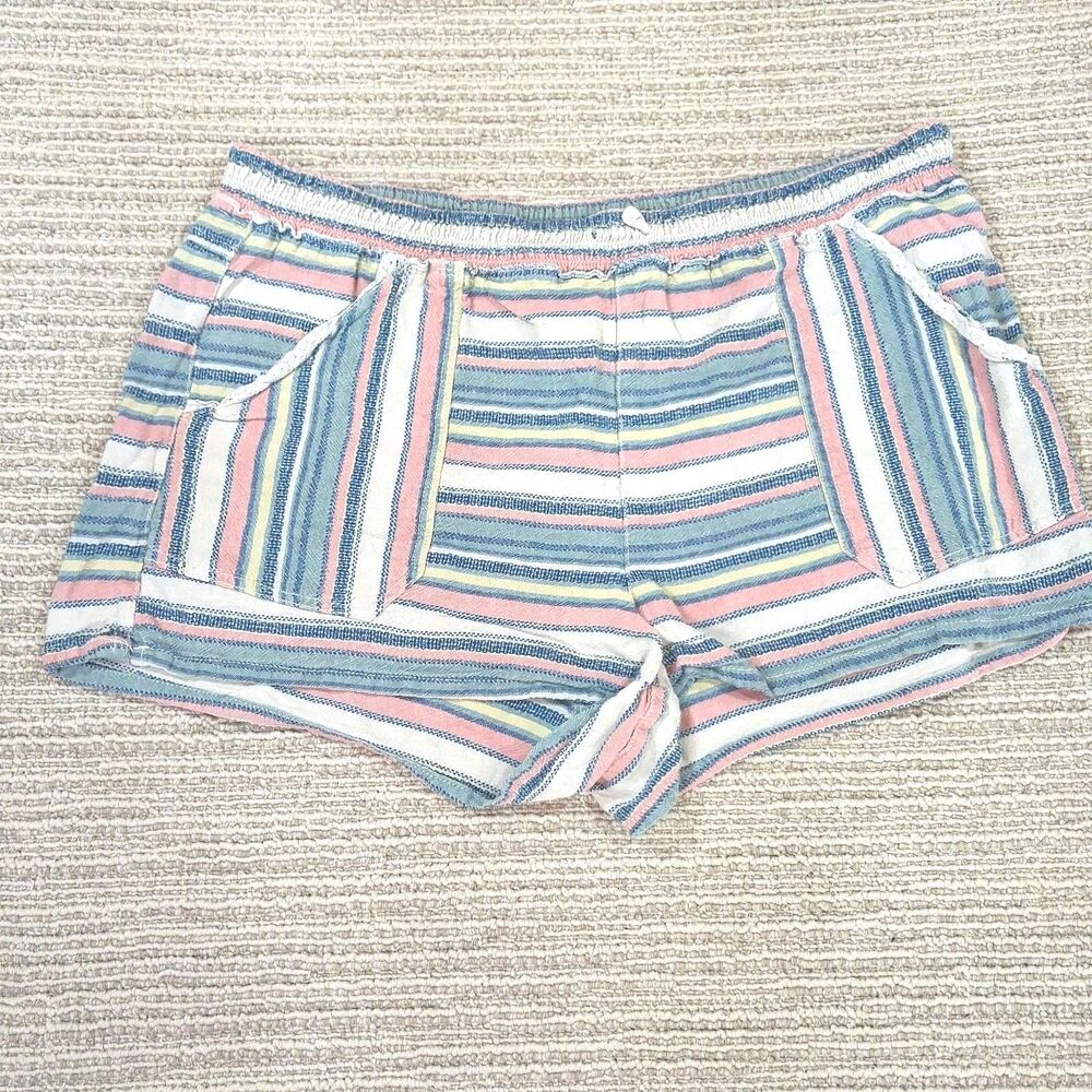 REWIND SHORTS JUNIORS XXL MULTICOLOR STRIPED LINEN BLEND ELASTIC WAIST POCKETS